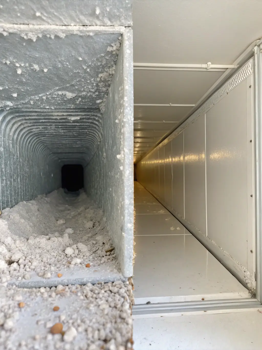 A clean and healthy looking air duct after professional cleaning, showcasing the removal of dust and allergens.